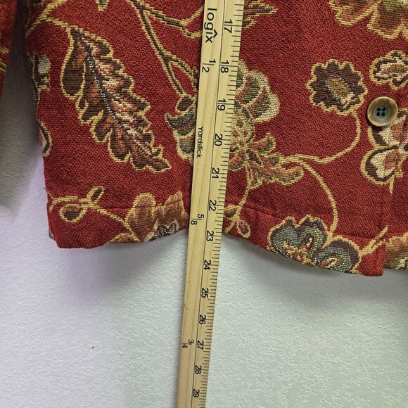 Coldwater Creek PM Floral Vintage Style Jacket Red Paisley Tapestry Button-Up - Picture 8 of 9